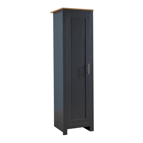 Home Source Bedroom Furniture, 1 Door Slim Wardrobe, Oak Effect Top, Dark Grey