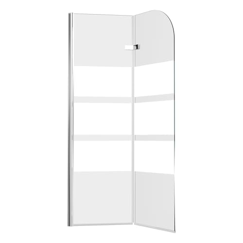 Jiubiaz Duschwand für Badewanne 100x140cm, 2-teilig faltbare Glas Duschwand, 6mm EGS Sicherheitsstreifen Badewanne Bildschirm, duschkabine Zubehör, weißer Streifen