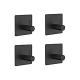 BEMMY 4 peças Ganchos de Aço Inoxidável, Pacote com 4 ganchos adesivos para parede de alta resistência, ganchos de aço inoxidável à prova d'água para pendurar casaco, chapéu, toalha, bolsa (Black)