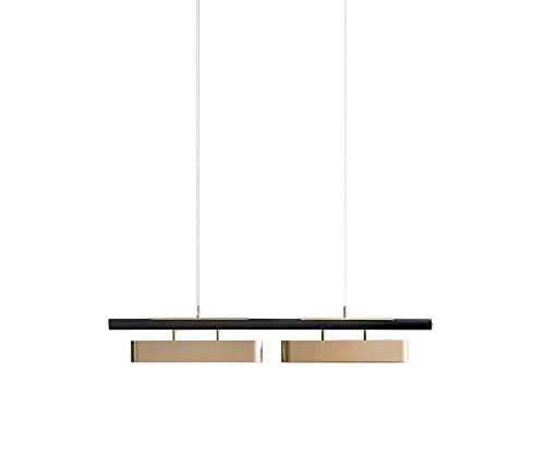 Suspension LED noire et dorée linéaire à 2 lampes pour îlot de cuisine