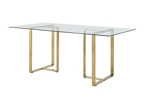 PASCAL MORABITO-Table à Manger 6 Personnes en Verre trempé et Acier Inoxydable - Transparent et doré - NILESA II de