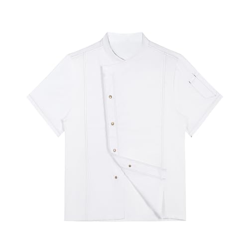QUNBZOU Unisex Chef Coat for Men Women Short Sleeves Solid Chef Jacket Hotel Restaurant Work Shirt Uniform