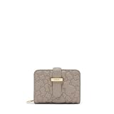 TOUS Cartera Pequeña de Cuero con Patrón Kaos, Color Topo, Cierre de Cremallera, Diseño Elegante