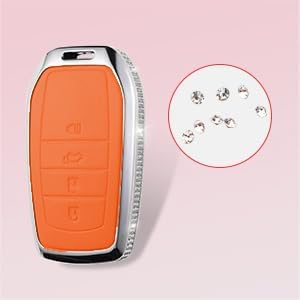 for Toyota Key Fob Cover with Keychain, Orange Leather Rhinestone Key Case Protection Shell Compatible with Avalon Camry Corolla RAV4 Sequoia Highlander Bling Car Accessories - Image 5