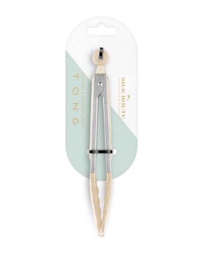 Silk Route Home Stainless Steel & Cream Silicone Food Tongs Kitchen Utensil