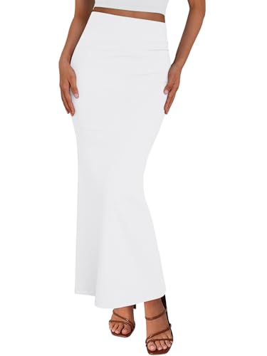Trendy Queen Womens Long Maxi Skirt Bodycon High Waist Slite Basic Pencil Skirts Elastic 2025 Dress White Medium