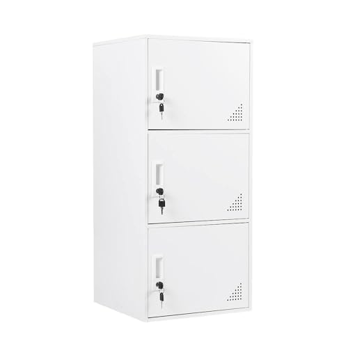 Image of FURSTEL Student Locker Organizer, Multi-Door Steel Locker, Small Locking Cabinet Storage Organizer, Office File Cabinet, Home Locker, Gym Locker, Metal Storage Locker (3 Door, White)