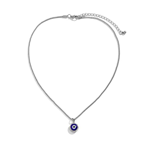 Inateannal Collar de mal de ojo para mujer Collar de cadena de caja de plata Gargantilla Collar de colgante de ojo de diablo azul delicado Collar de declaración de la suerte turca Joyería