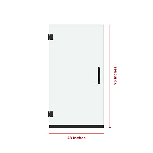 Frameless Corner Swing Single Hinged Glass Shower Door Ravello Series With Matte Black Finish 28"X75" - 3/8" (10Mm) Clear Tempered Glass With Smart Guard Easy Clean Coating By Fab Glass And Mirror #TOP4