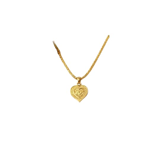 Gold Heart Pendant Necklace with Engraved Chain-image-41