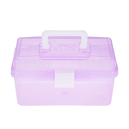 Image of Craft Storage Container with Handle 2 Layer Stack Carry Portable Plastic Bin Case Used for Organizing Stationery Sewing Jewelry Beauty Supplies (Purple)