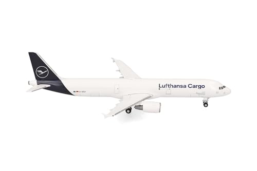 Herpa Model samolotu Lufthansa Cargo Airbus A321P2F, miniatura w skali 1:500, kolekcjonerski, model samolotu bez podstawki, metal