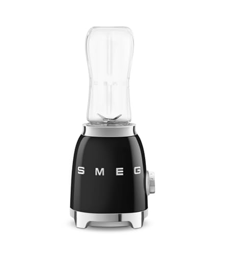 Smeg, Mini-blender Compact PBF01BLEU, 2 Niveaux de Vitesse, Blocage Moteur de Sécurité, 2 bouteilles de 600 ml Fournies, Base Antidérapante, Range cordon...