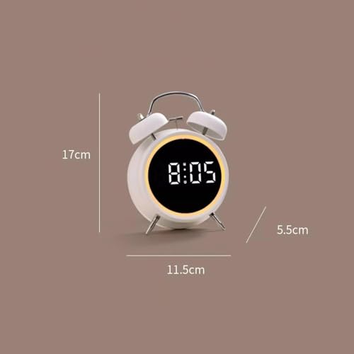Image of Alarm Clock, Digital Alarm Clock with Large LED Display, Silent Round, Small, Analogue, Modern, Digital Clock with Date and Temperature Display, USB Network Connection (White)