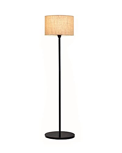Image of Homesake Incandescent Floor Lamp with Wooden Base, Tall Standing Lamp with Fabric Shade | Warm Ambient Lighting | Metal Base | Home Decor, Study & Indoor Lighting | E27 Holder (Black)