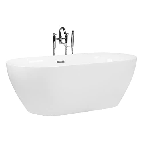 Stilvolle Acryl Badewanne oval freistehend weiß mit Überlauf 150 x 75 cm Carrera