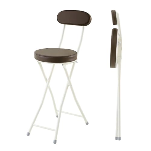 Taburete de bar plegable con respaldo de 60 cm, silla alta portátil, acolchada, capacidad de 120 kg, ideal para cocina y uso al aire libre (marrón)
