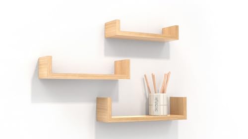 Image of Wall Shelves for Living Room Wall Mounted Book Shelf, Hanging Shelf for Room, Wall and Home Decor Items | Storage Organizer U Shape Corner Wall Shelf | Set of 3 (Urban Teak)