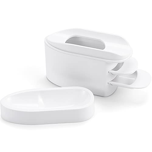 2-in-1 Dip Powder Recycling Tray System & French Tip Mold Dip Nail Tray - Nail Powder Glitter Rhinestones Pearls Saver Holder Storage Container Recycling Tool - French Smile Line Making Mold - White