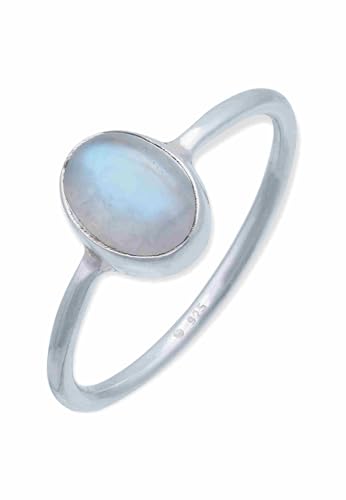 mantraroma Anello da donna in argento 925 con pietra di luna, pietra preziosa bianca, semplice e moderno