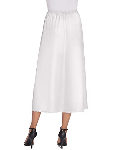 Avidlove Women's Satin Half Slip 36" Lace Long Underskirt White New X-Small #TOP2