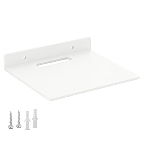 NUTNAPH Small Floating Shelf 3mm Thick 6.5 inch Wall Shelf Metal Floating Shelves for Echo Cameras Small Speaker Wall Shelves for Bathroom Living Room Bedroom (White 1pcs)