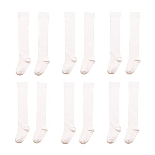 Girls Knee High Socks - School Uniform Cotton Cable Knit Over The Calf Stockings 6 Pairs