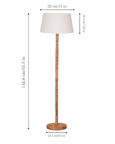 Image of Homesake Mid Century Modern Floor Lamp for Living Room | Hand Turned | Corner Lamp for Living Room, Stand Lamp with Fabric Lampshade for Bedroom, Study Room and Office, (White)