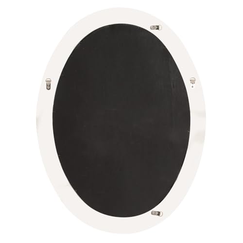 Image of Howard Elliott Collection George Oval Glossy White Wall Mirror, Oval Bevelled Hanging Wood Framed Vanity Mirrors for Home Decor, Living Room, Bathroom, Bedroom, or Hallway, 25 x 33 Inch