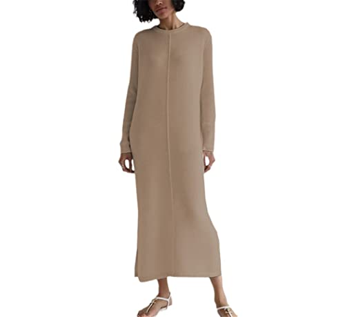 Robe droite fendue en tricot confortable col rond M