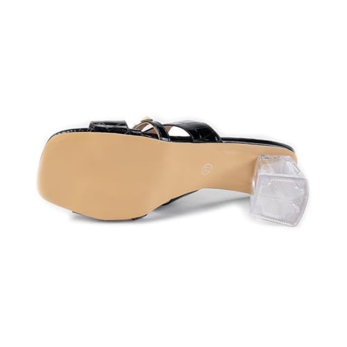 Women's Open Toe Rivet Chunky Heel Slides Sandals Fashion Square Toe Slip On Clear Block Heel Mule Sandals Dressy Party Dress Summer Slippers3