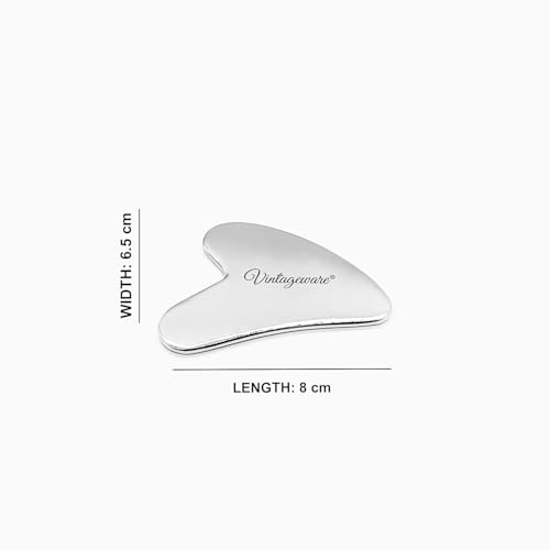 Vintageware® Stainless Steel Gua Sha Tool Combo – Heart & R Shape | Face & Body Massage | Pain Relief, Puffiness, Lymphatic Drainage & Glow