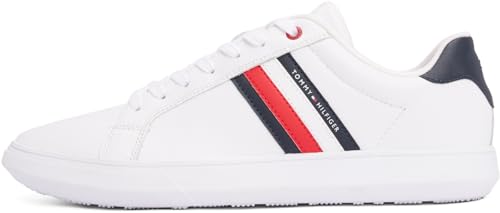 Tommy Hilfiger Herren Cupsole Sneaker Essential Leather Cupsole aus Leder, Weiß (White), 45