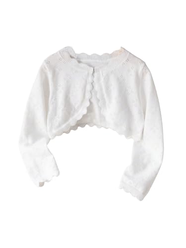 OYOANGLE Girl's Long Sleeve Cropped Cardigan Knitted Frill Trim Open Front Contrast Lace Cardigans