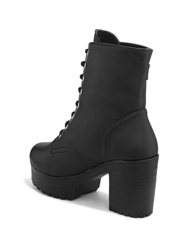 Image of XE Looks 100% Vegan Leather Women's Lace-Up Chunky Heel Ankle Boots with Buckle Detail | Trendy, Lightweight, Stylish, Comfortable and Soft, Trendy Heel Boots for Girls & Women