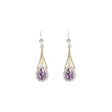 Pendientes de delfín pendientes colgantes de plata 925 para mujer, joyas chapadas en oro rosa, pendientes de cristal de gota azul, pendientes de perlas de botón (púrpura, talla única)
