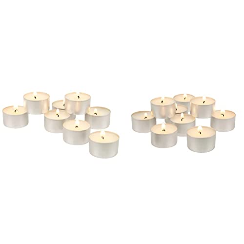 Stonebriar 100 Pack Unscented 8 Hour Extended Burn Time Tea Light Candles, White, 100 Count & 100 Pack Unscented Tea Light Candles with 6-7 Hour Extended Burn Time