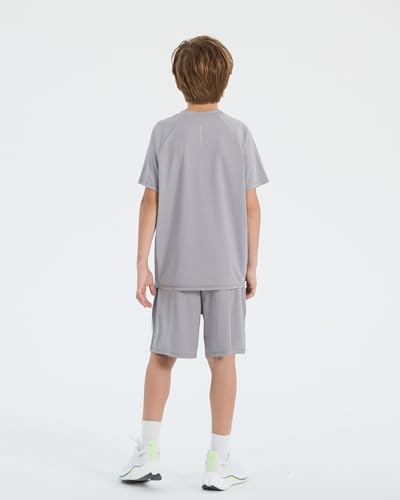 PATPAT Kids Quick-Dry T-Shirt & Shorts Set, 2-Piece Instant-Cooling UPF 100+ Activewear Outfit for Boys Girls, Breathable Athletic Sportswear, Vapor Gray, Size US8/S3