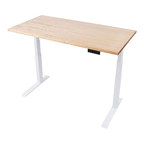 Image of Stand Up Desk Store Solid Wood Top Electric Adjustable Height Standing Desk with Programmable Memory (White Frame /Natural Birch Top, 60 inch Wide)