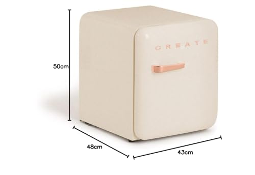 CREATE / RETRO FRIDGE 50 SILVER/Réfrigérateur blanc cassé poignée blanc cassé / 85W, minibar, une étagère, design rétro, 50 cm, deux étagères, capacité de 48L, basse consommation, 50x44x49,8 cm
