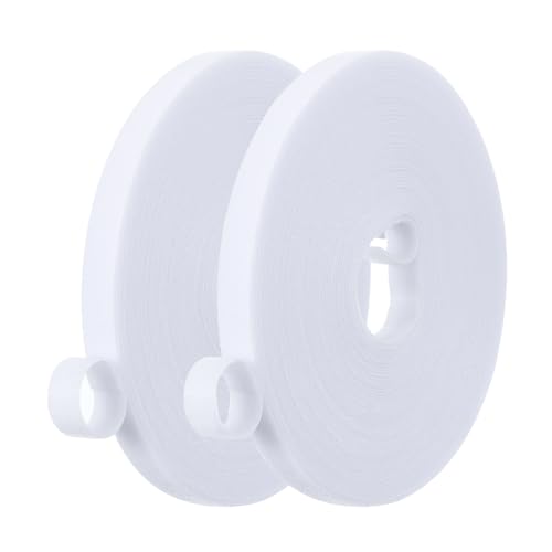 Image of PATIKIL 0.4IN x 33FT Hook and Loop Tape, 2 Pcs Double-Sided Nylon Strips Reusable Cable Ties Roll Multi-Purpose Cord Management Tape Wrap Fastener for Home Office, White