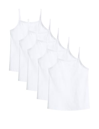 Catálogo de Camisetas interiores deportivas para Niña favoritos de las personas. 44 Auranso - Camisetas de tirantes ajustables para niñas, 5 unidades, de algodón, sin mangas, para niñas, Blanco, 9-10 Años