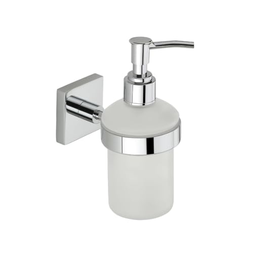 Image of Mila Floro Soap Dispenser | Premium SS304 Wall Mounted Liquid Holder with Frosted Glass Dispenser | Chrome Finish Soap & Lotion Pump for Bathroom, Kitchen & Wash Basin