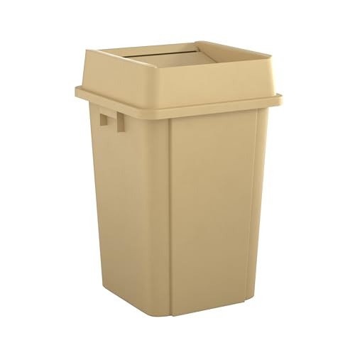 Image of Square Commercial Trash Can (Trash Can with Lid, Beige, 19 Gallon)