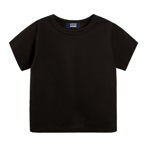 Image of LittleSpring Boys Girls T Shirt Rainbow Striped Cotton Crewneck Tees for Kids Fashion