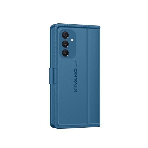 Image of KIVANO LUXE Compatible for Samsung Galaxy M56 5G Luxury Handmade Leather Magnetic Flip Folio Case | Card Holder & Kickstand | Slim Protective Cover | Unisex - Blue