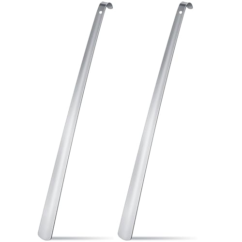Geelin 2 Pcs 31.5 Extra Long Handled Shoe Horn Metal Shoehorn for Men Women Multifunctional Stainless Dressing Stick for Elderly Disabled Limited Mobility Standing Reach Assist for Senior (Silver)
