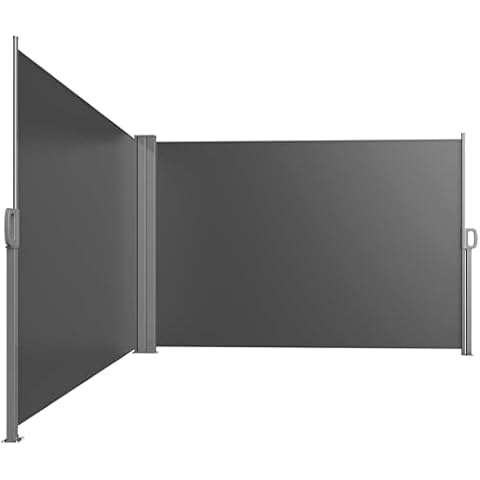 286 x 71 inch Retractable Side Awning, Double Side Retractable Outdoor Privacy Screen, Waterproof & UV-Resistant, Grey Cover