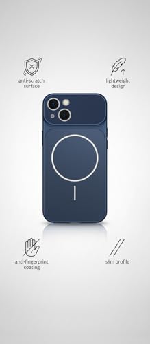 Image of Back Cover for iPhone 14 Case Soft Matte Glass Protective Camera Lens Plating with Magnetic for Magsafe Wireless Charging TPU Cover for iPhone 14 (Blue)