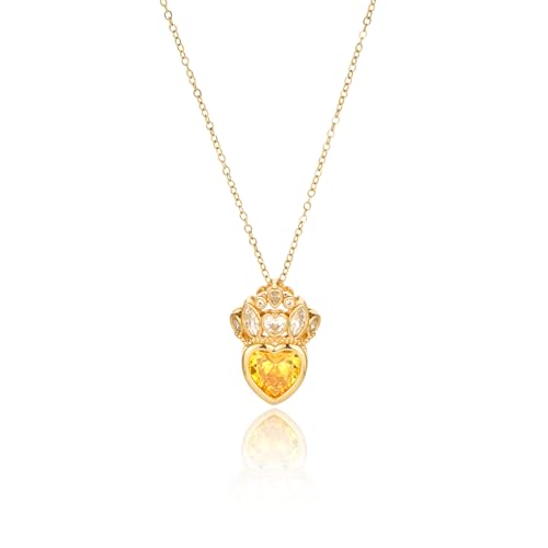 crataly Citrine Crown Heart Necklace for Women-Gold Plated November Birthstone Princess Necklace For Valentine's Day Mother's Day Christmas Birthday Gifts